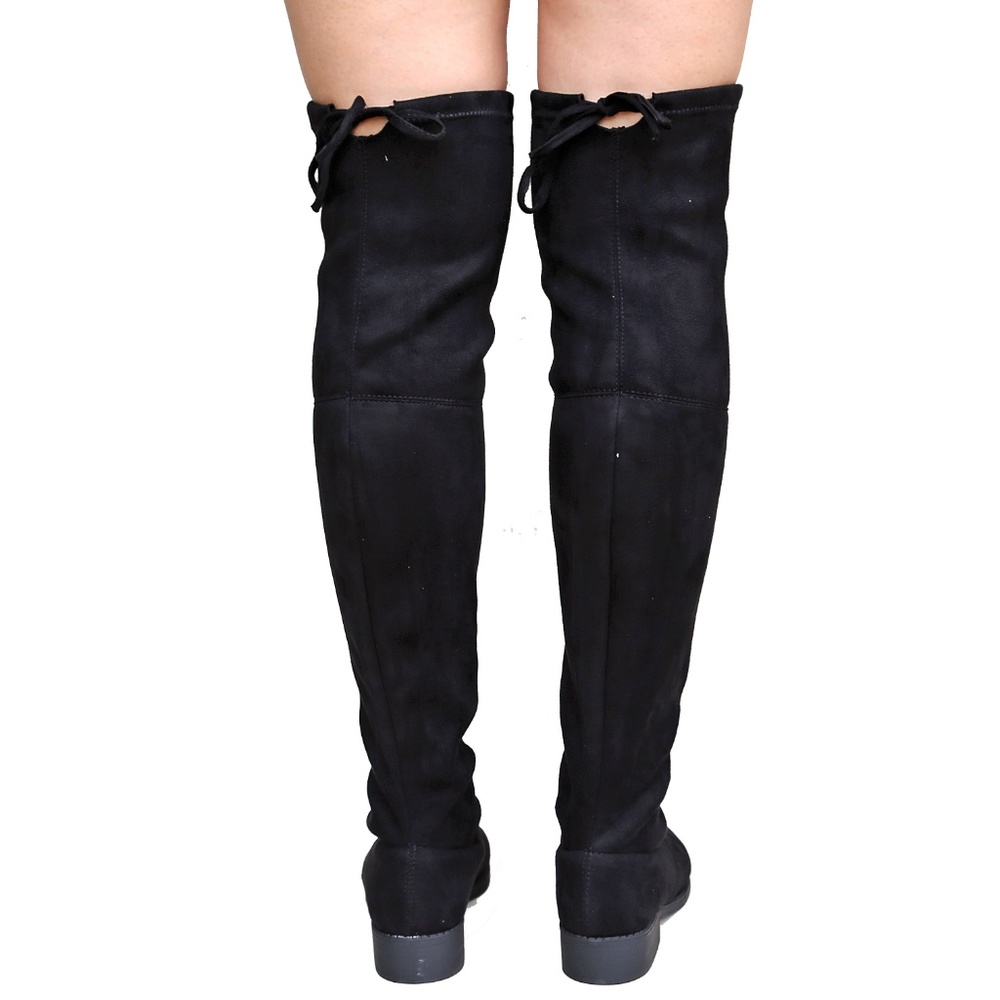 Women's Black Over-the-Knee Suede Boots with Tie-Back - Picture 3 of 3